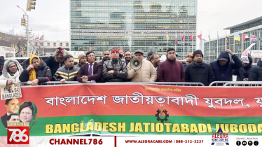জাতিসংঘ সদর দপ্তরের সামনে যুক্তরাষ্ট্র যুবদলের বিক্ষোভ